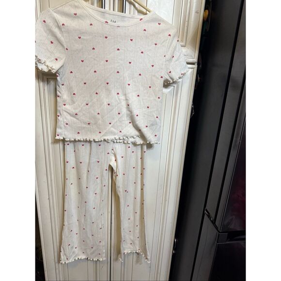 Gap Kids Girls Recycled Pointelle Heart Print Pajama Set Ivory Frost Sz 10 NWOT - Picture 7 of 8